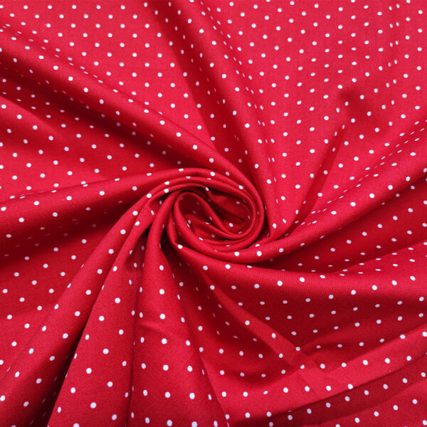 Tessuto Cotone a fantasia motivo pois piccoli rosso - bianco