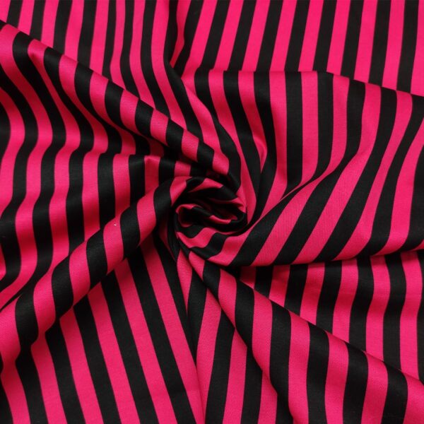 Tessuto Cotone a fantasia motivo rigato nero - fucsia