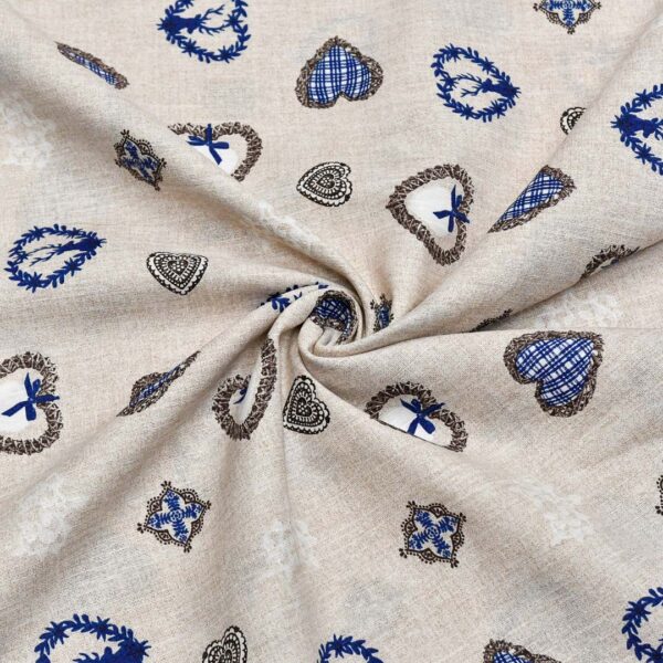 Tessuto Misto Cotone per arredamento a fantasia motivo astratto beige - blu