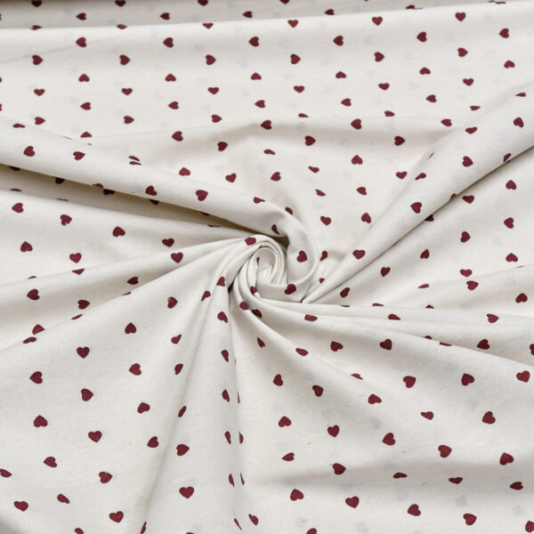 Tessuto Misto Cotone per arredamento a fantasia motivo cuoricini bianco - bordeaux