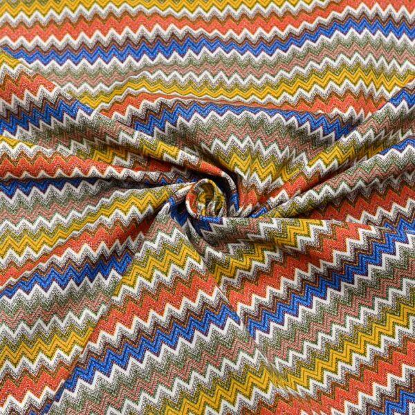 Tessuto Misto Cotone per arredamento a fantasia motivo etnico giallo - blu - arancione