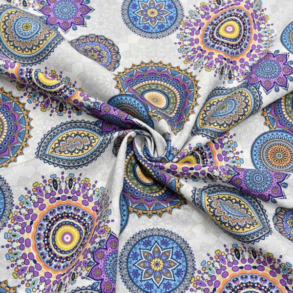 Tessuto Misto Cotone per arredamento a fantasia motivo etnico turchese - grigio