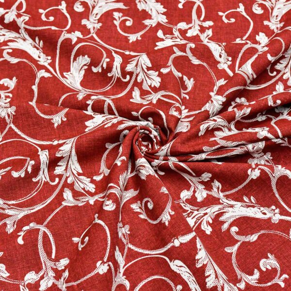 Tessuto Misto Cotone per arredamento a fantasia motivo floreale barocco bordeaux - bianco