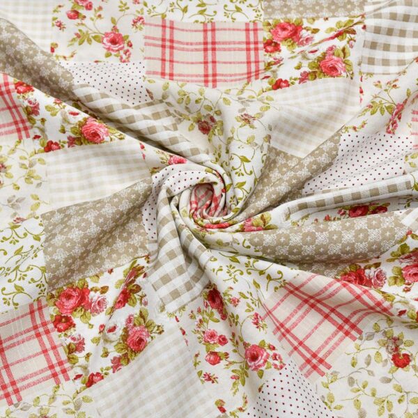 Tessuto Misto Cotone per arredamento a fantasia motivo beige - rosso