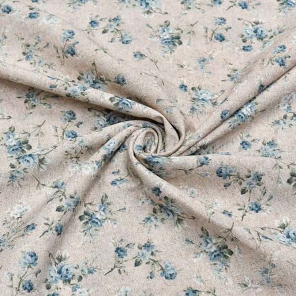 Tessuto Misto Cotone per arredamento a fantasia motivo floreale beige - turchese