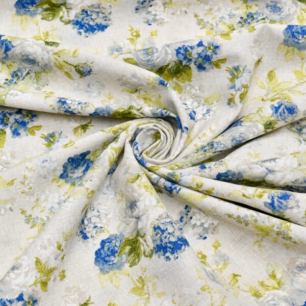 Tessuto Misto Cotone per arredamento a fantasia motivo floreale panna - verde - blu