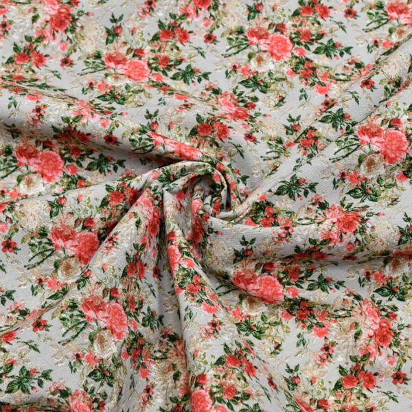 Tessuto Misto Cotone per arredamento a fantasia motivo floreale rosa - verde