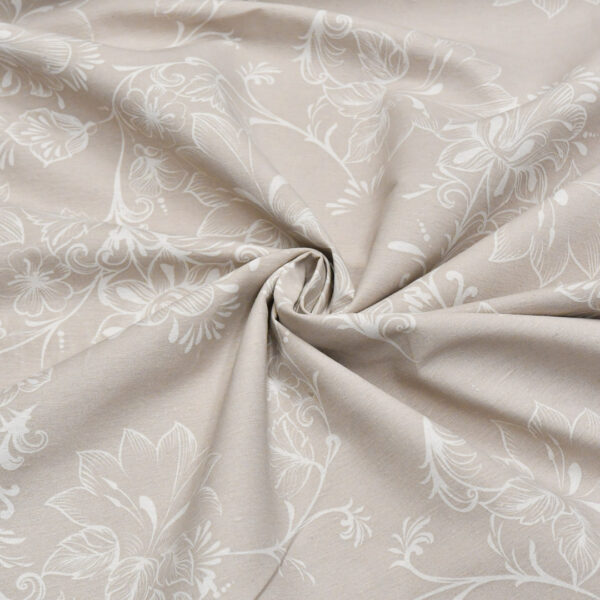 Tessuto Misto Cotone per arredamento a fantasia motivo floreale tortora chiaro - bianco