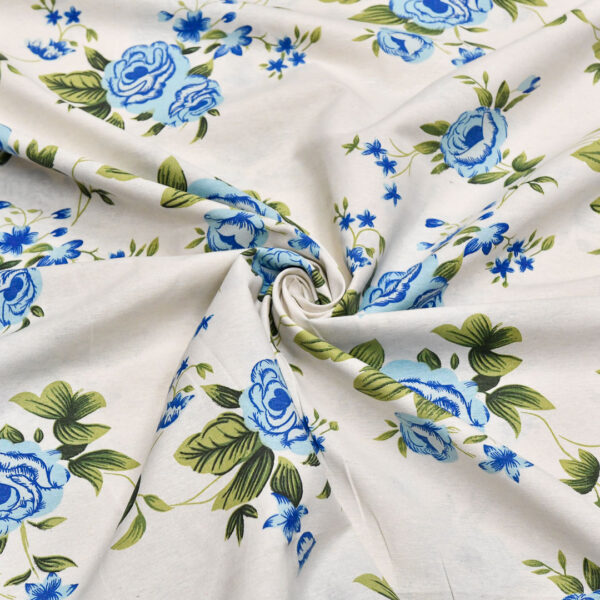Tessuto Misto Cotone per arredamento a fantasia motivo floreale panna - verde - blu