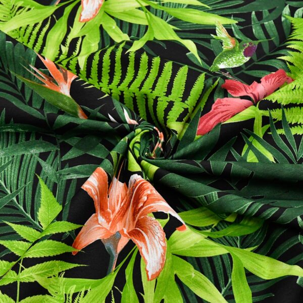 Tessuto Misto Cotone per arredamento a fantasia motivo floreale nero - verde