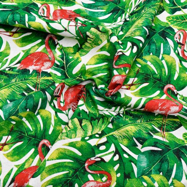 Tessuto Misto Cotone per arredamento a fantasia motivo floreale verde prato - rosso