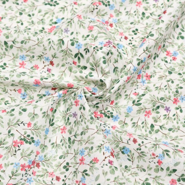 Tessuto Misto Cotone per arredamento a fantasia motivo floreale verde - rosa - bianco