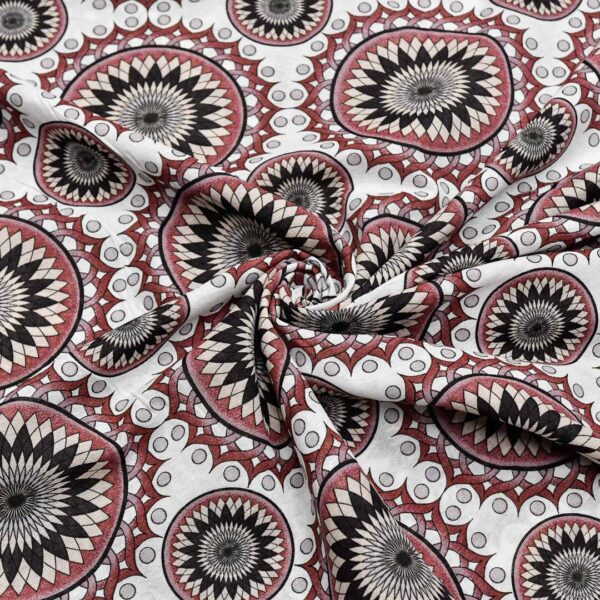 Tessuto Misto Cotone per arredamento a fantasia motivo etnico bordeaux - grigio
