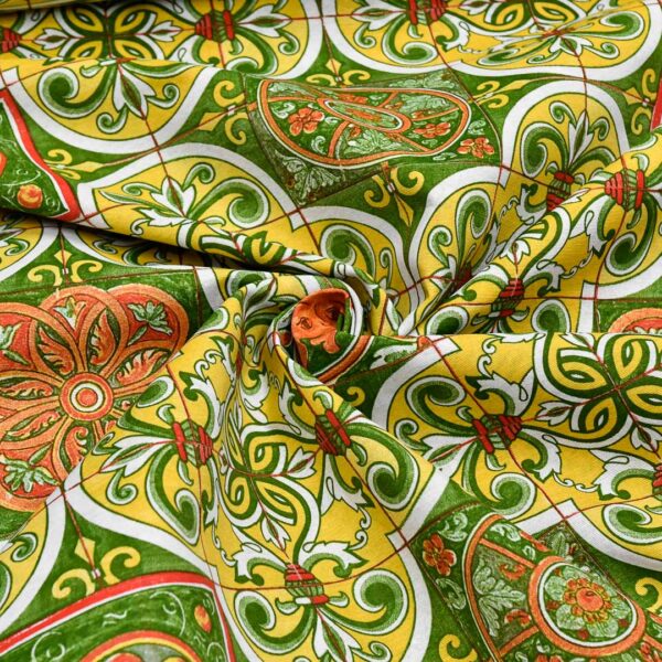 Tessuto Misto Cotone per arredamento a fantasia motivo geometrico giallo - verde