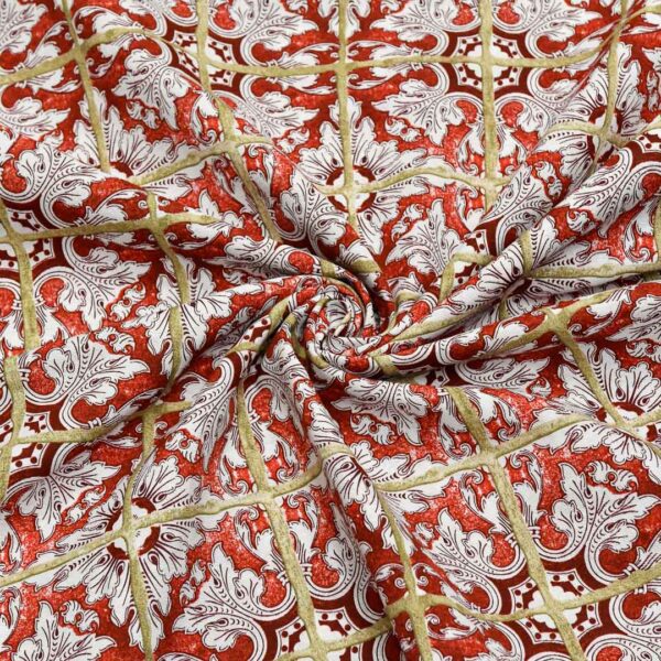Tessuto Misto Cotone per arredamento a fantasia motivo rosso scuro - bianco