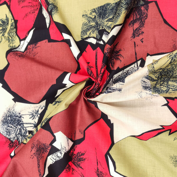 Tessuto Cotone leggero a fantasia motivo astratto beige - bordeaux - verde militare