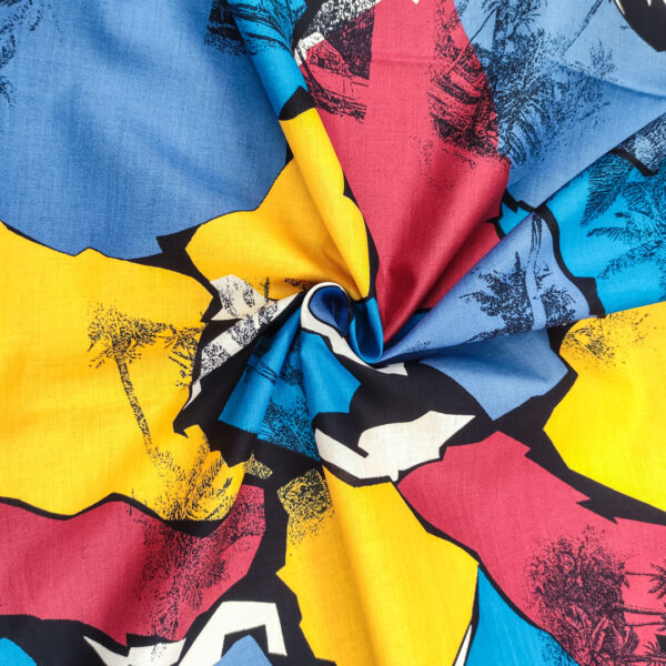 Tessuto Cotone leggero a fantasia motivo astratto carta da zucchero - turchese - arancio