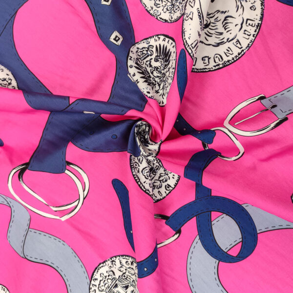 Tessuto Cotone leggero a fantasia motivo astratto fucsia - blu - bianco