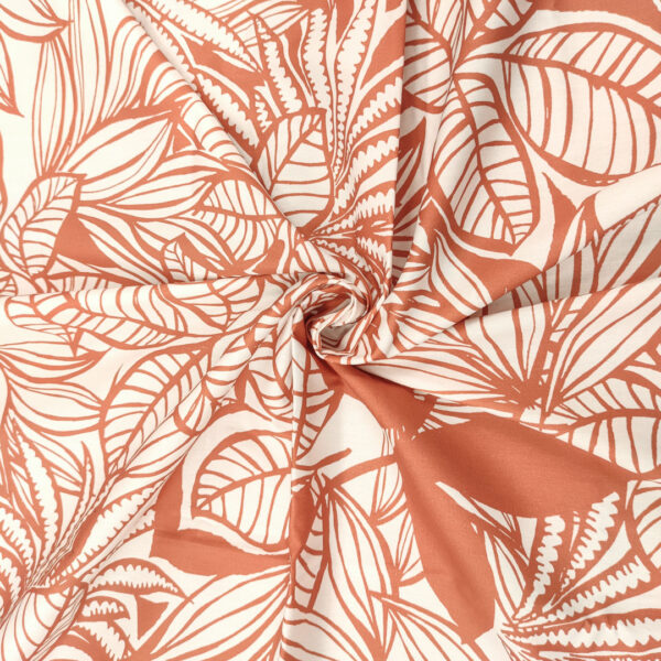 Tessuto Cotone leggero a fantasia motivo floreale bianco - aragosta