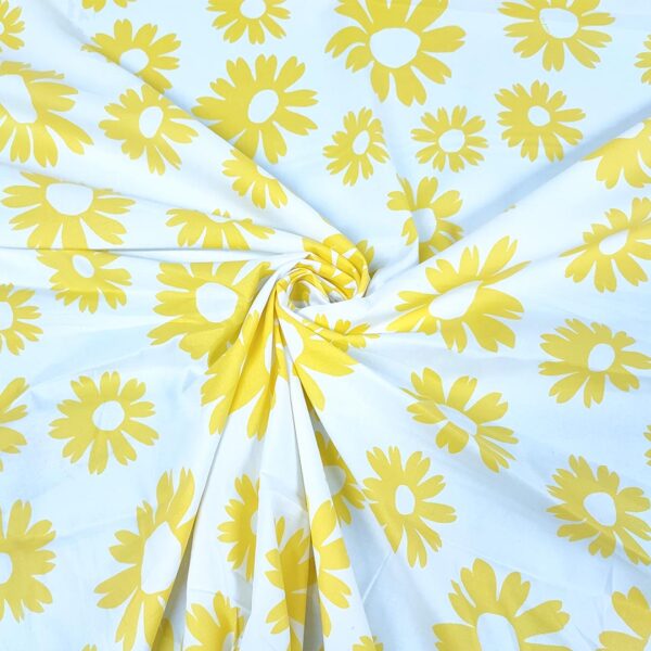 Tessuto Cotone leggero a fantasia motivo floreale bianco - giallo