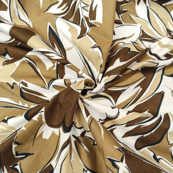 Tessuto Cotone leggero a fantasia motivo floreale bianco - nocciola - marrone