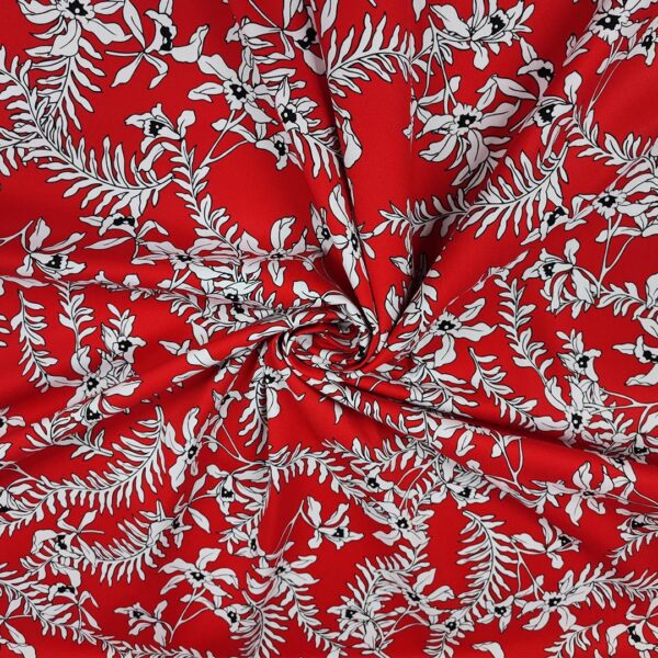Tessuto Cotone leggero a fantasia motivo floreale rosso - nero - bianco