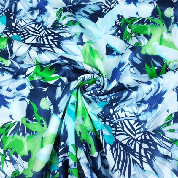 Tessuto Cotone leggero a fantasia motivo floreale bianco - blu navy - verde