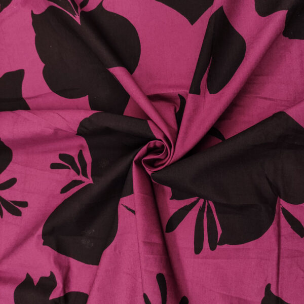 Tessuto Cotone leggero a fantasia motivo floreale nero - prugna