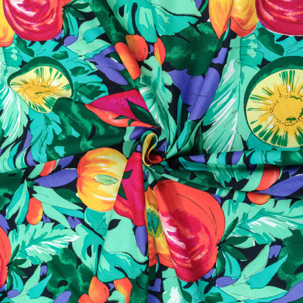 Tessuto Cotone leggero a fantasia motivo floreale viola - verde - arancio