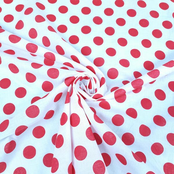 Tessuto Cotone leggero a fantasia motivo pois bianco - rosso