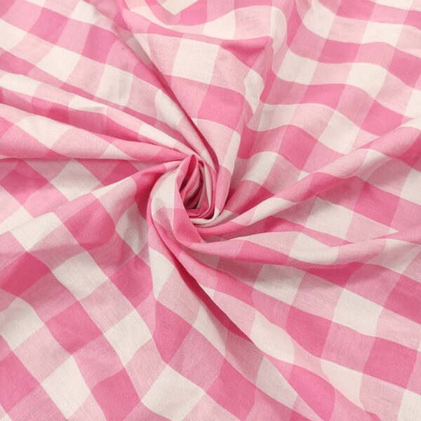 Tessuto Cotone leggero a fantasia motivo quadri bianco - rosa