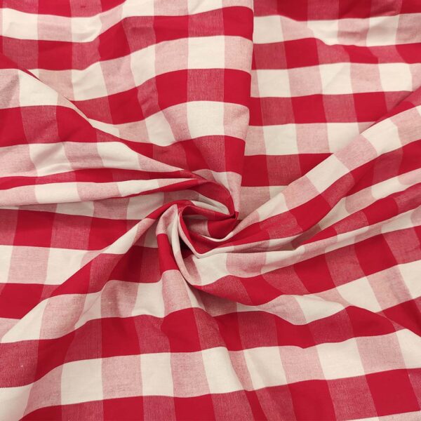 Tessuto Cotone leggero a fantasia motivo quadri bianco - rosso