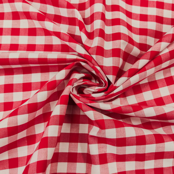 Tessuto Cotone leggero a fantasia motivo quadro medio bianco - rosso