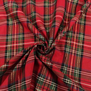 Tessuto Decorativo natalizio tinto in filo motivo tartan con filo lamè rosso - verde - blu - oro