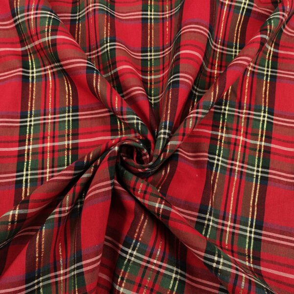 Tessuto Decorativo natalizio tinto in filo motivo tartan con filo lamè rosso - verde - blu - oro