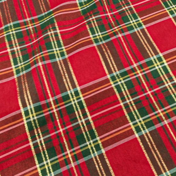 Tessuto Decorativo natalizio tinto in filo motivo tartan con filo lamè rosso - verde - oro