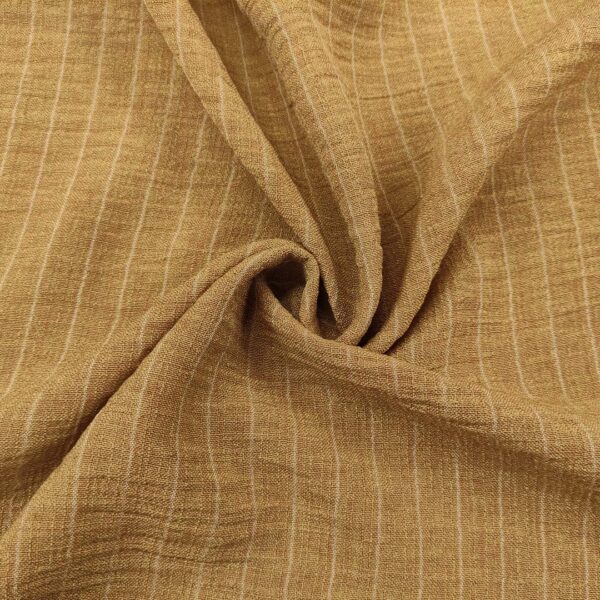 Tessuto Crepe a fantasia effetto lino motivo gessato tabacco - bianco