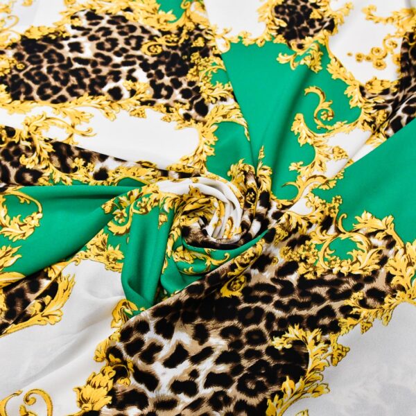 Tessuto Crepe a fantasia motivo astratto verde prato - giallo