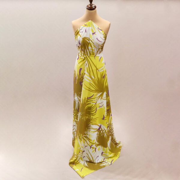 Tessuto Crepe a fantasia motivo astratto lime - cedro - viola