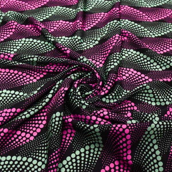 Tessuto Crepe a fantasia motivo astratto nero - fucsia