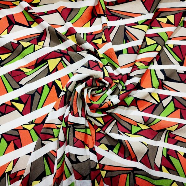 Tessuto Crepe a fantasia motivo astratto panna - verde - arancione