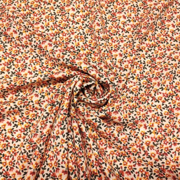 Tessuto Crepe a fantasia motivo floreale verde - beige - ruggine