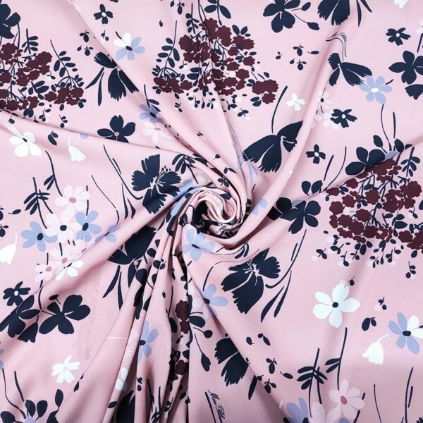 Tessuto Crepe a fantasia motivo floreale rosa - lilla - blu