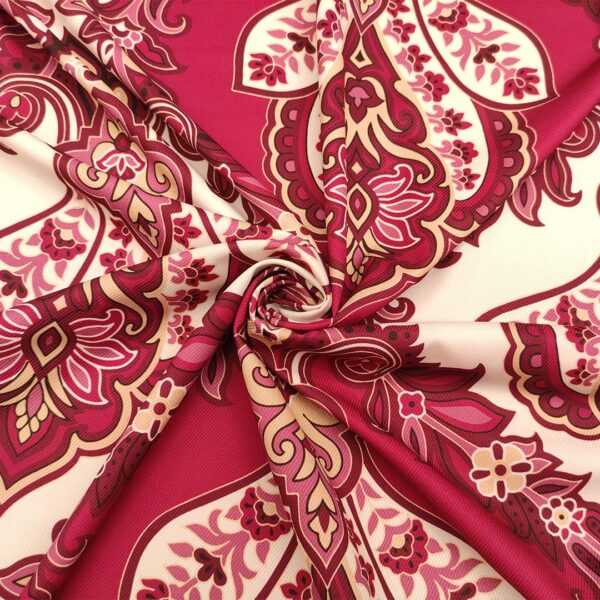 Tessuto Crepe elasticizzato a fantasia motivo floreale cashmere ciliegio - beige - rosa