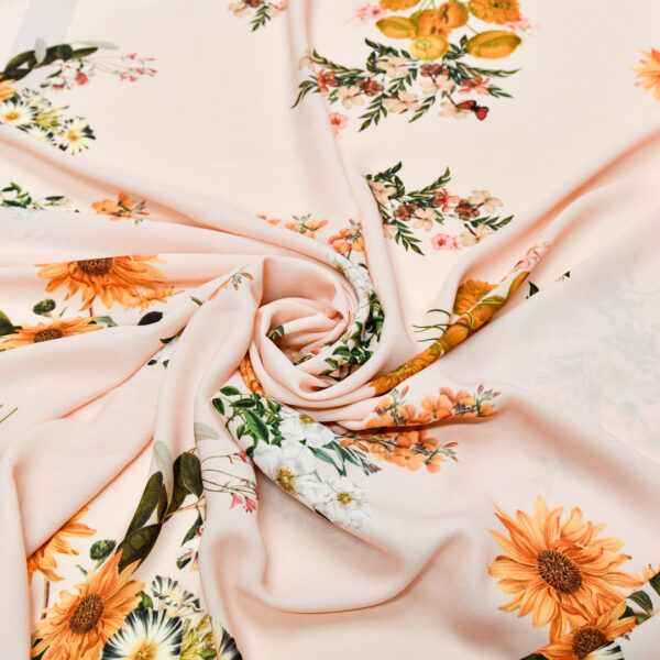 Tessuto Crepe a fantasia motivo floreale rosa - verde