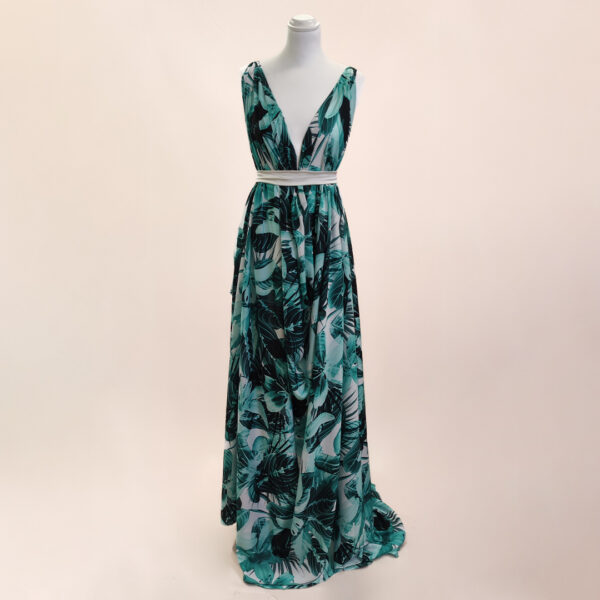 Tessuto Crepe a fantasia motivo floreale bianco - verde petrolio