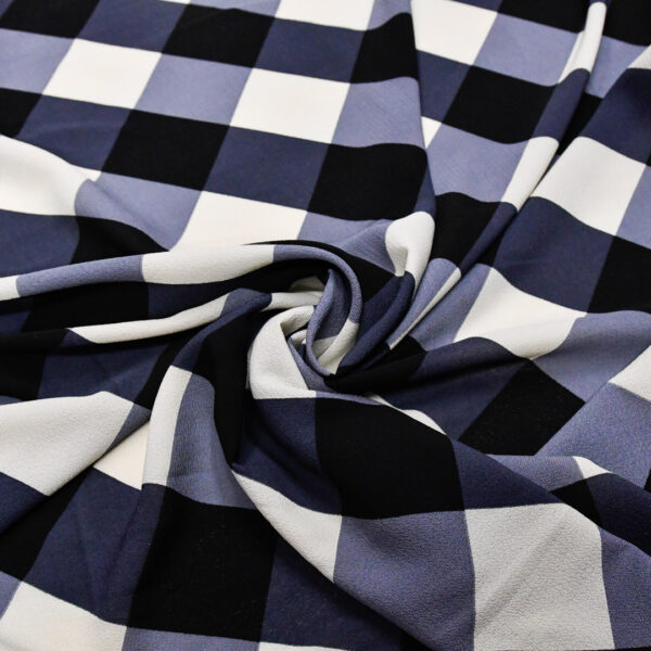 Tessuto Crepe a fantasia motivo geometrico nero - grigio - panna