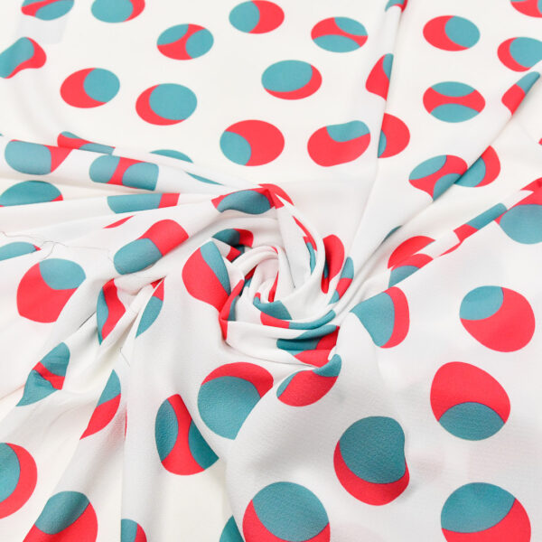 Tessuto Crepe a fantasia motivo pois bianco - fucsia