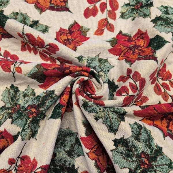 Tessuto per arredo Gobelin natalizio lurex a fantasia con stella di natale oro - beige - verde - bordeaux