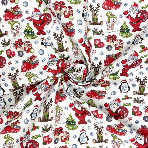 Tessuto Misto Cotone per arredo natalizio a fantasia con babbo natale bianco - rosso - verde